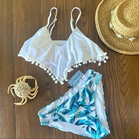 Yonique White Tropical Pom Pom Bikini - Picture 2 of 12